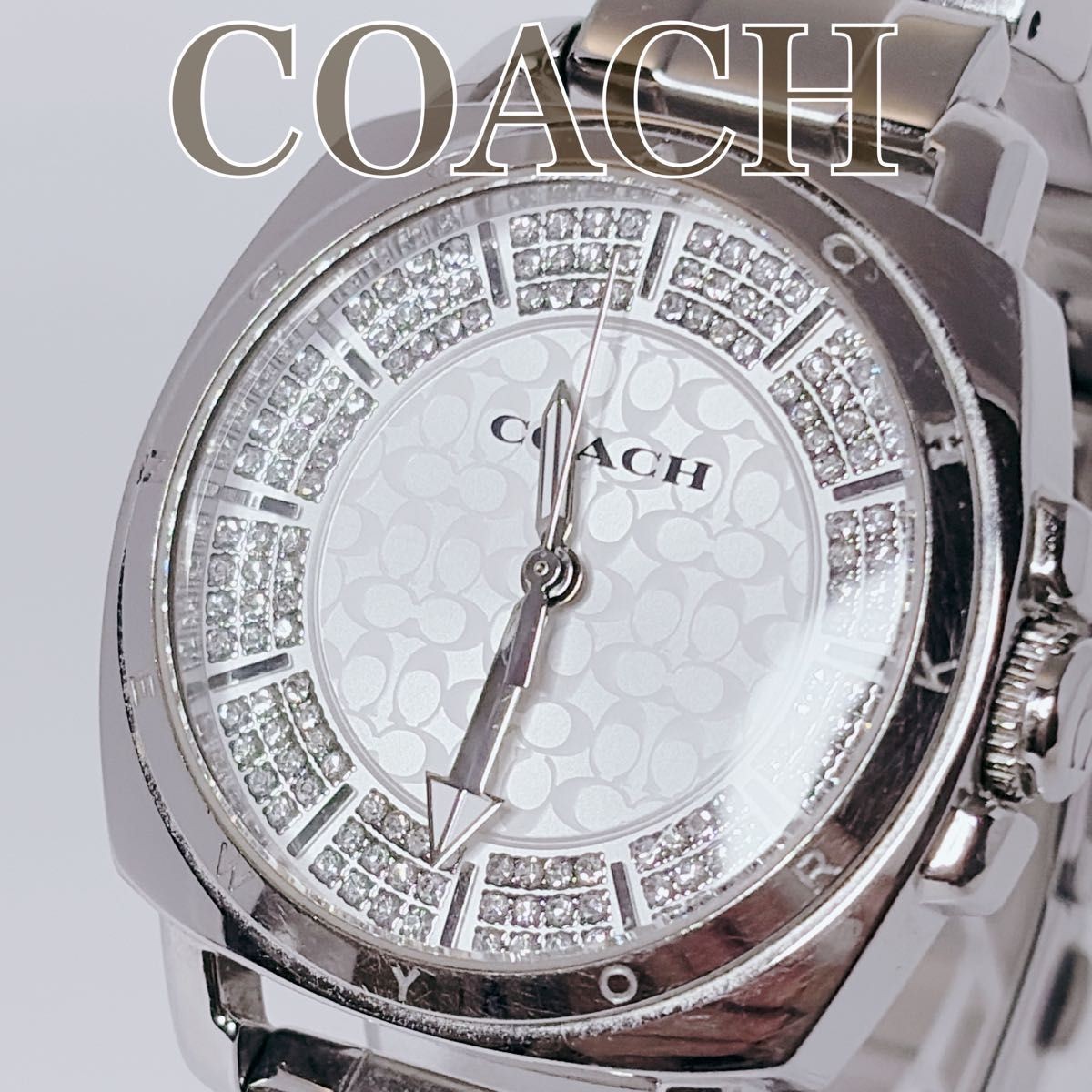 COACH Ladies’ Watch CA64.7.14.0879 Signature Rhinestone Silver with Outer Box