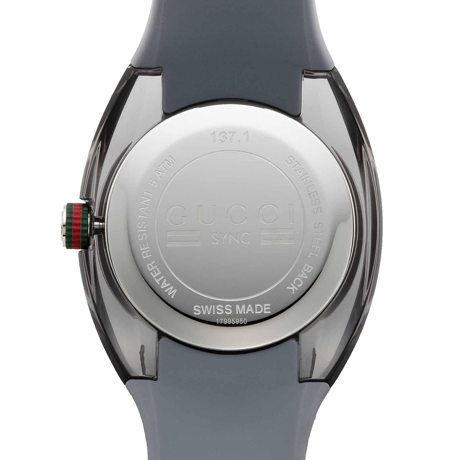GUCCI SYNC YA137109A Watch Gray Dial Rubber Strap Swiss Quartz 46mm Men’s Outlet