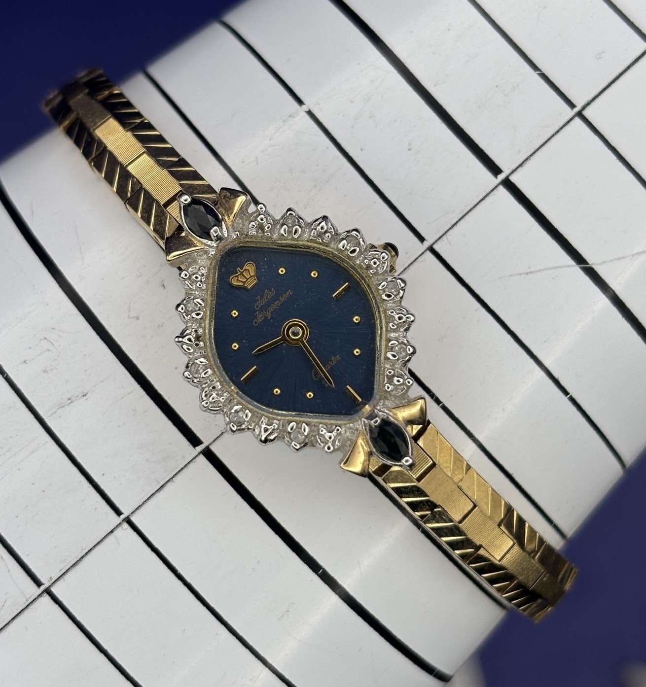 VTG Jules Jurgensen Diamond & Sapphire Ladies Quartz Watch #WT