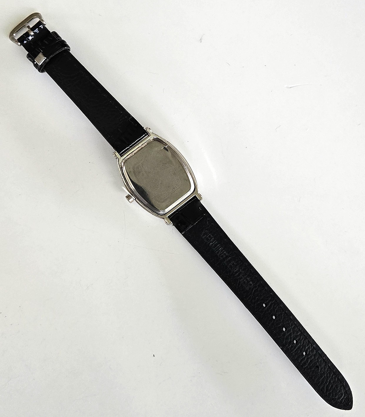 2000s SKC Silver Tone Tonneau Case Quartz Wrist Watch Black Leather New Battery