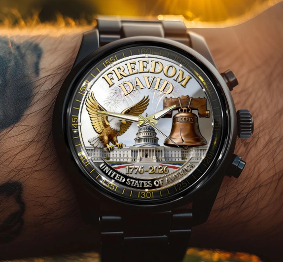 Personalized United States 250th Anniversary Patriot Black Stainless Steel Watch