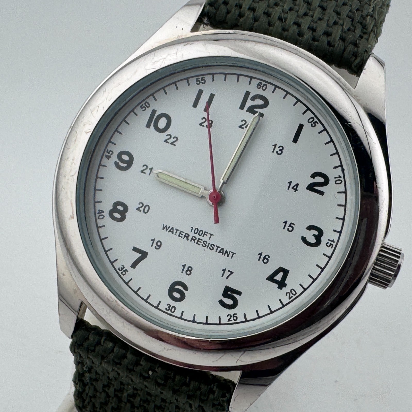 VTG FMD Quartz Watch Men Silver Military Dial Japan Movt 39mm Analog New Battery