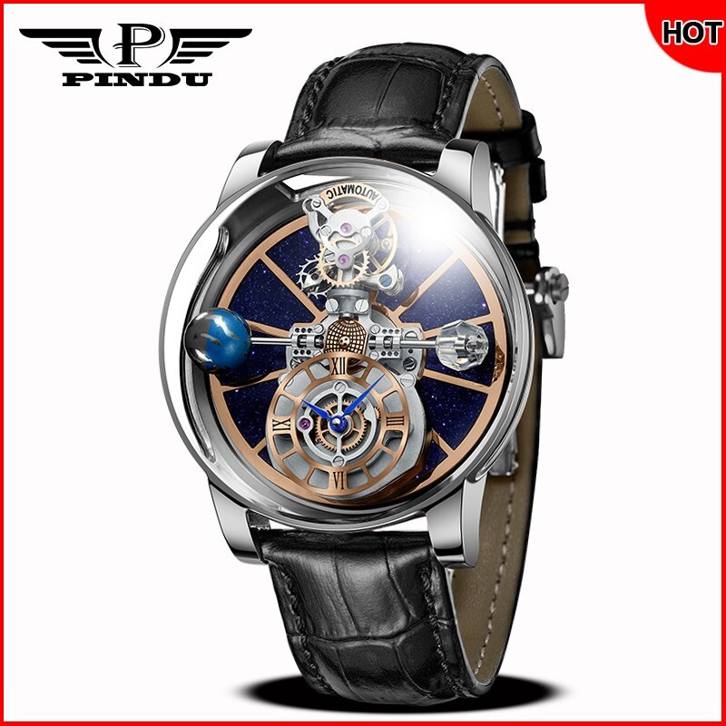 PINDU Men’s Quartz Watch 46mm Steel Case Sapphire Crystal Dress Concise Watch