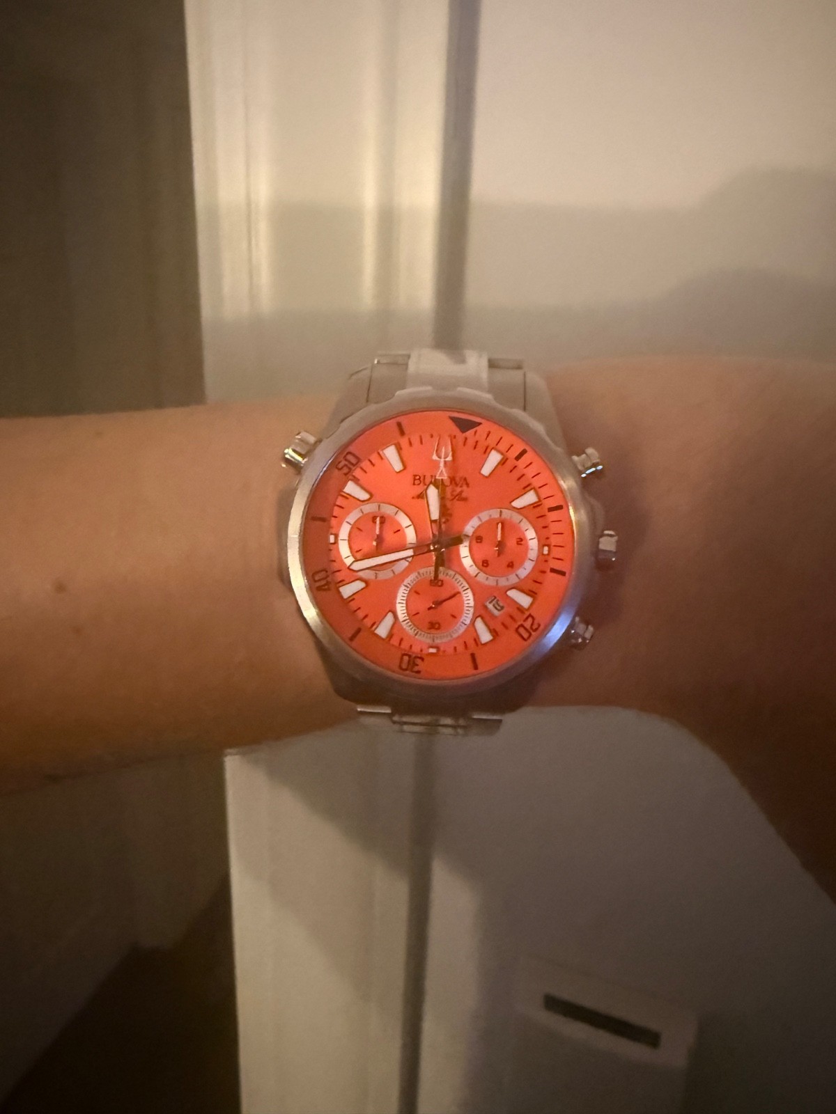 Bulova Mar Star Series B 43mm Orange Dial Silver-Tone Stainless Steel Strap…