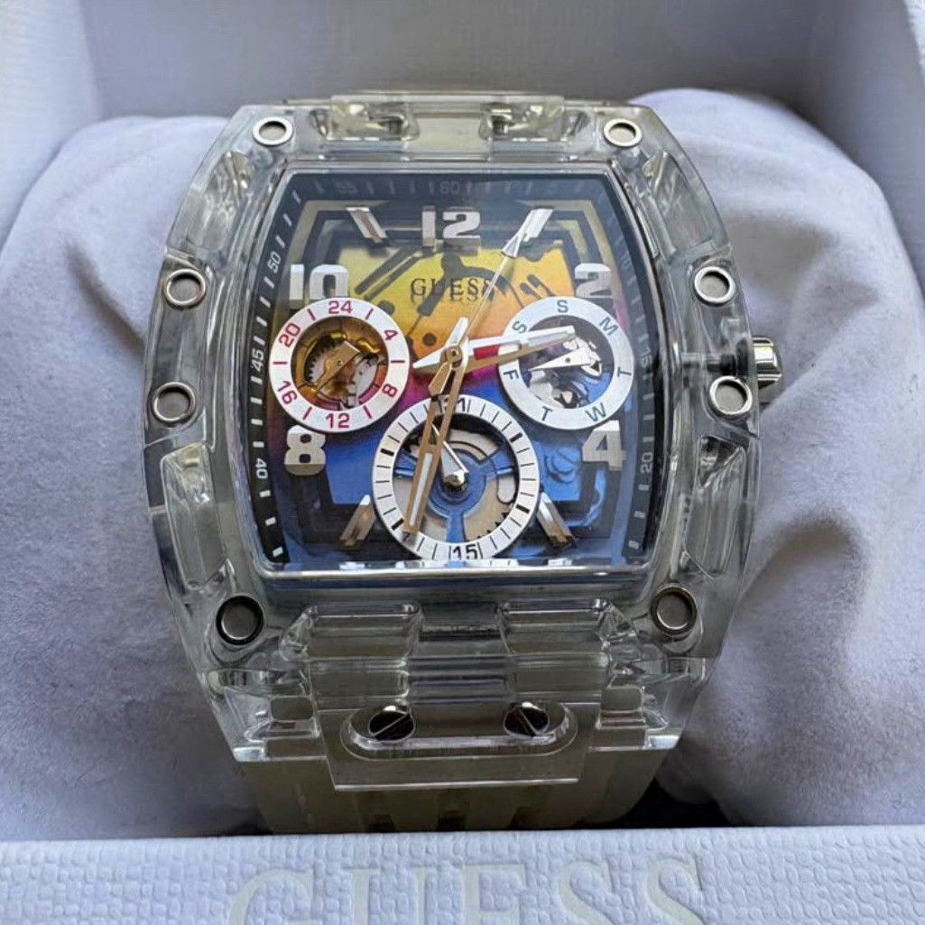 GUESS Phoenix Clear case silicone mans watch new in box