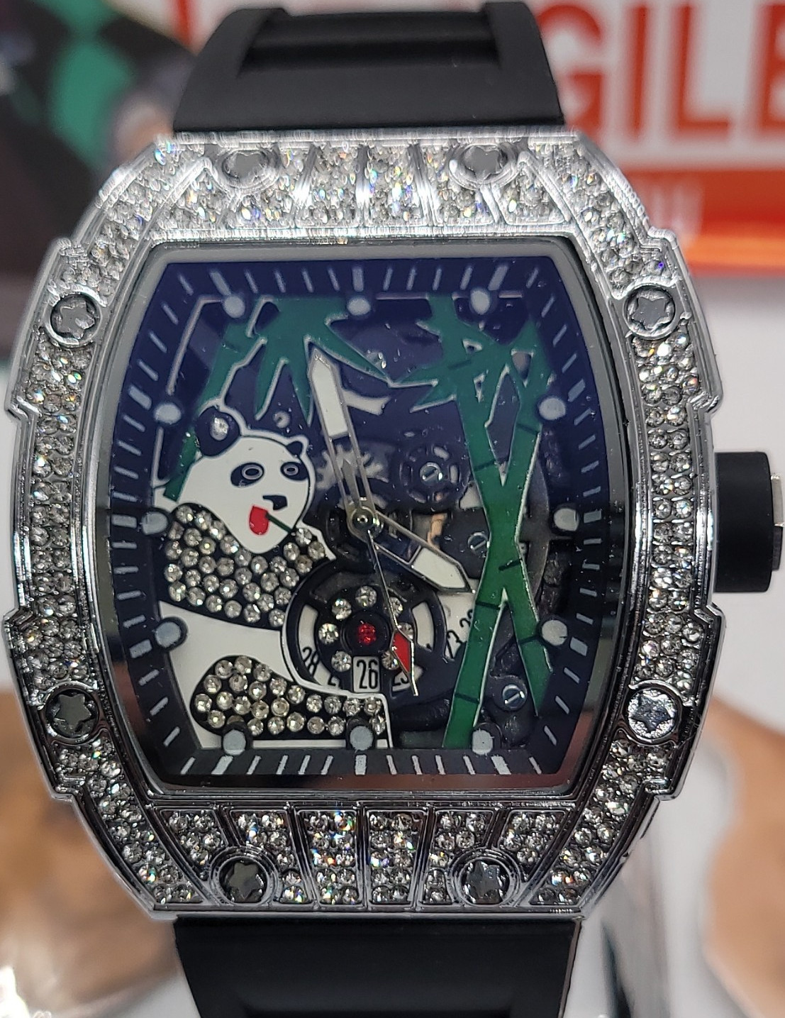 419 AJ Luxury Tonneau Automatic Cartoon Dial Blue/Green/White Black Rubber Strap