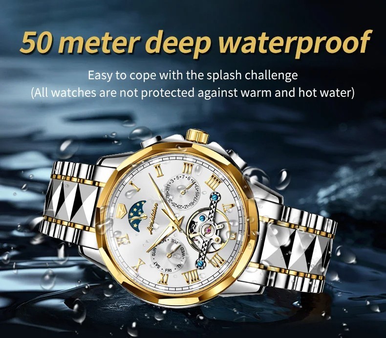Automatic Mechanical Watch Waterproof Moon Phase Luxury Dial Men Men’s Strap