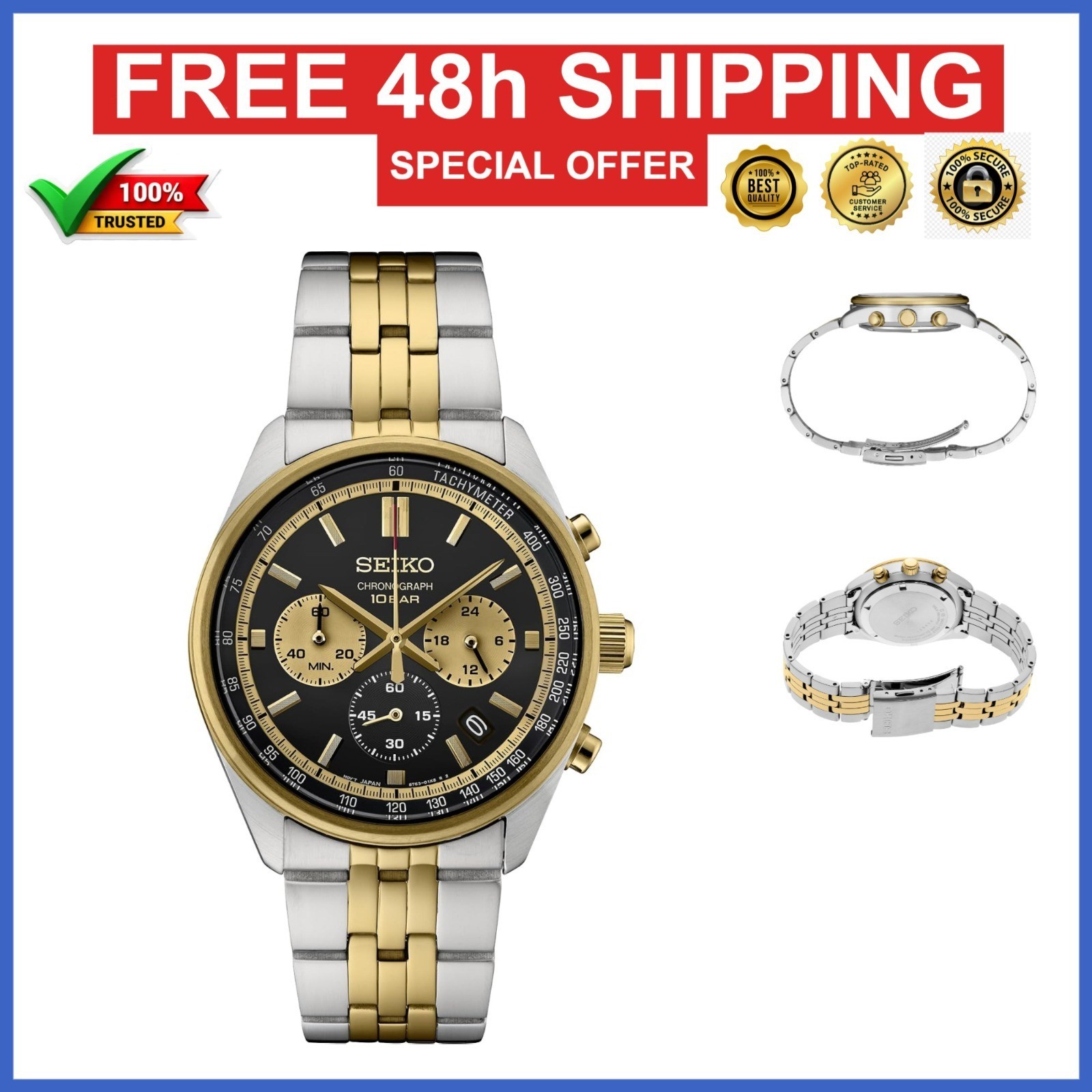 SEIKO Chronograph Quartz Black Dial Men’s Watch SSB430P1