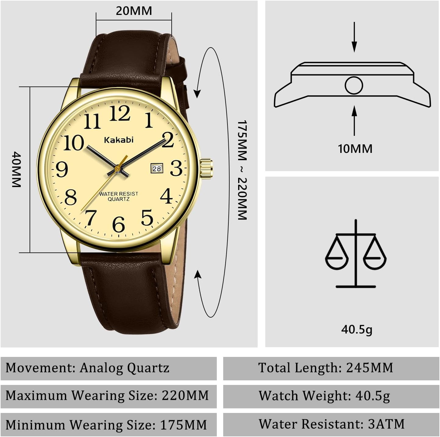 Watch for Men, Easy Reader Unisex Analog Quartz Waterproof Wristwatch with Date