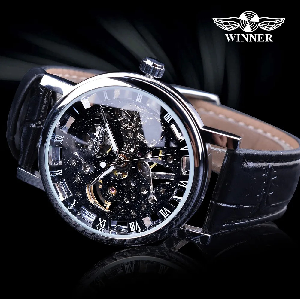 WINNER Mechanical Luxury Leather Elegant Skeleton Automatic Men’s Watch