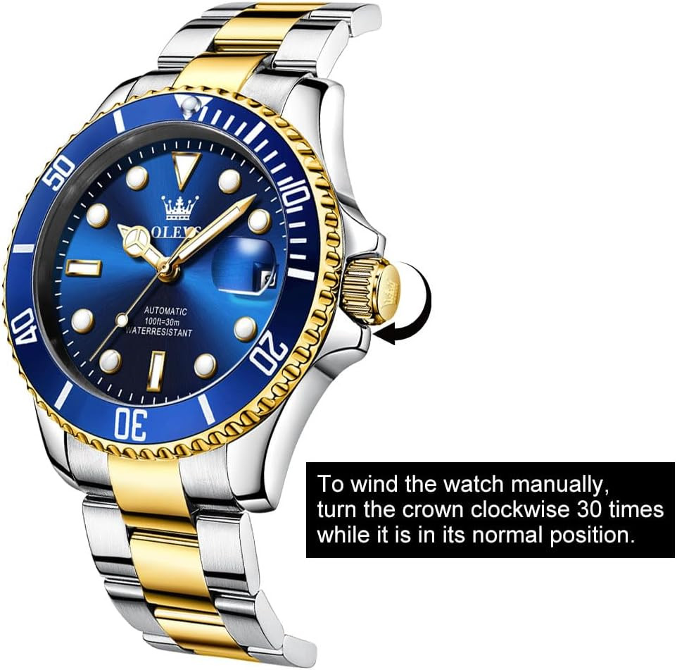 Men’s Waterproof Automatic Watch with Luminous Large Face & Calendar Date