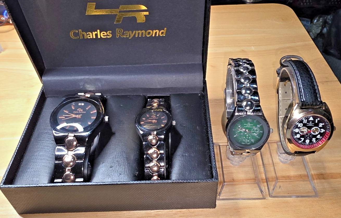 Lot of 4 Charles Raymond Watches His and Hers Set in a Box & 2 Others. All Work