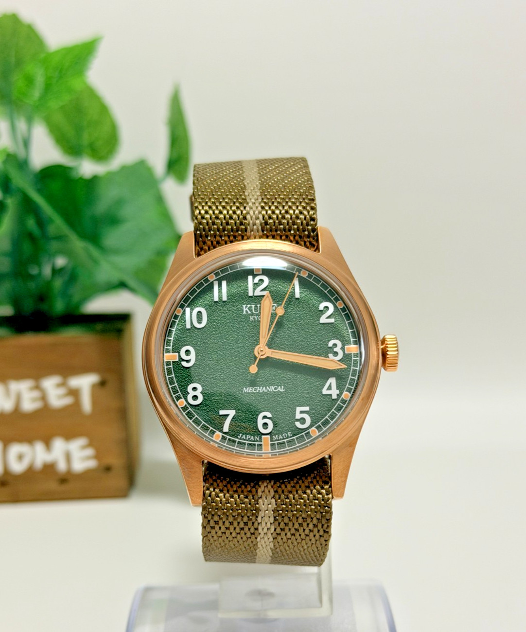 KUOE Old Smith 90002 Bronze 38mm Automatic Field Watch Green Dial Japan Made