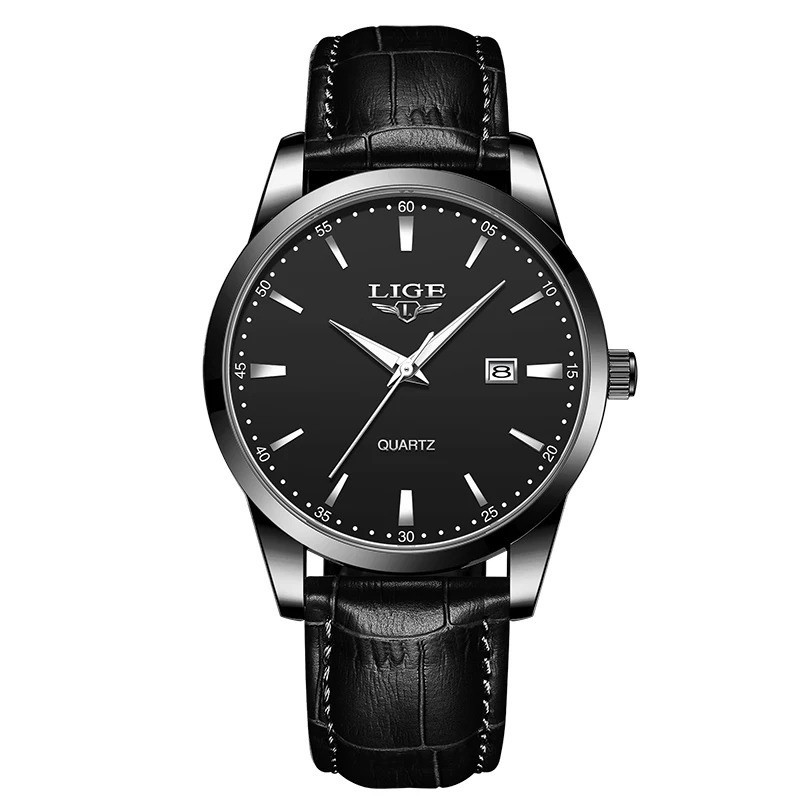 LIGE Men’s Quartz Watch Leather Strap Sport Casual Waterproof Luminous