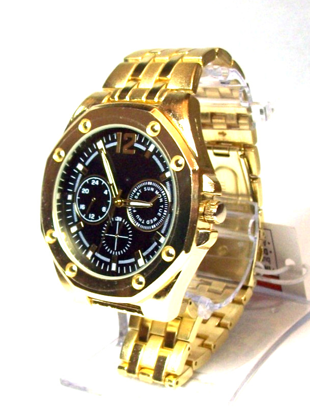 Accutime Mens Watch w/Push Button Deployant Band fits 8.50″ New w/papers