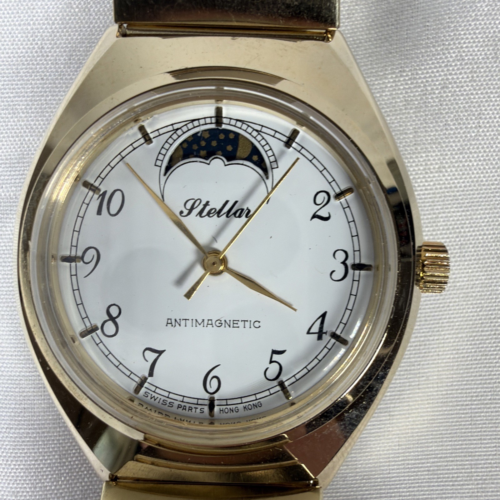 Vintage Stellar Moon Phase Antimagnetic Men’s Watch Running Swiss Parts HK