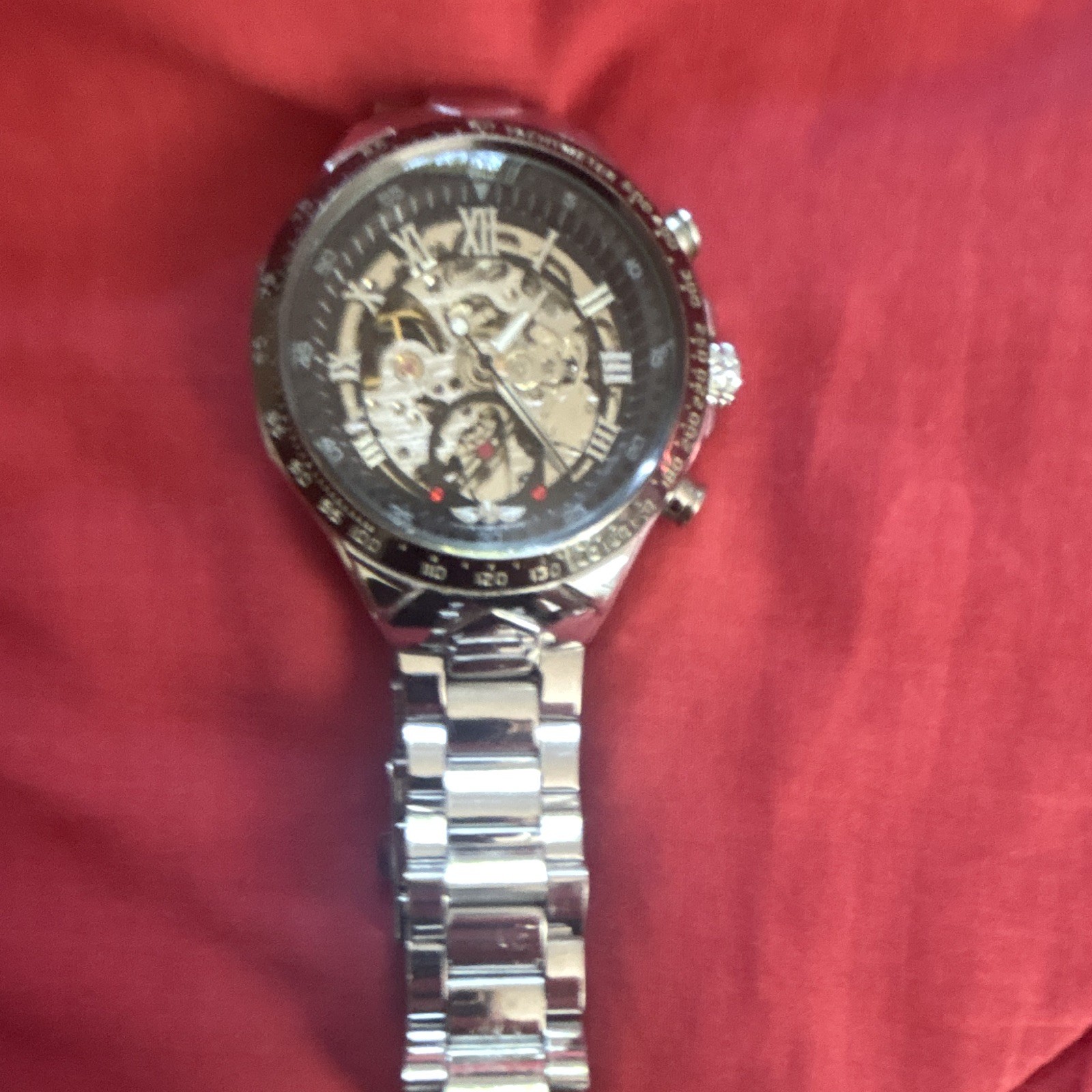 Skeleton Automatic Mechanical Watch Silver Stainless Steel Bracelet 40-43.9mm