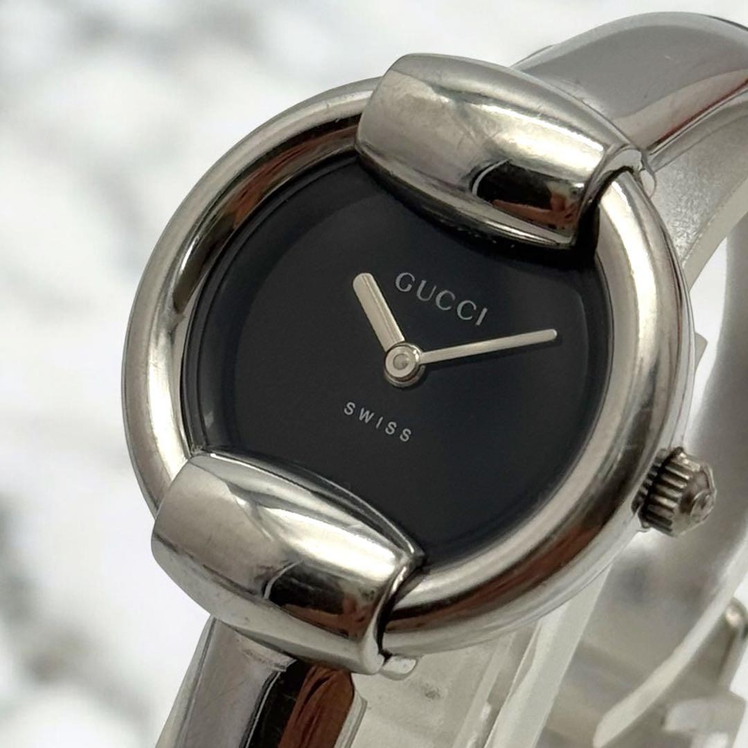 GUCCI 1900L Women’s Quartz Bangle Watch Silver Black