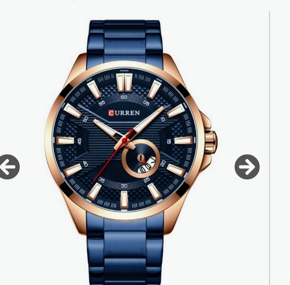 CURREN Men’s Quartz Watch 45mm Blue Dial Rose Gold Case Blue Steel Band