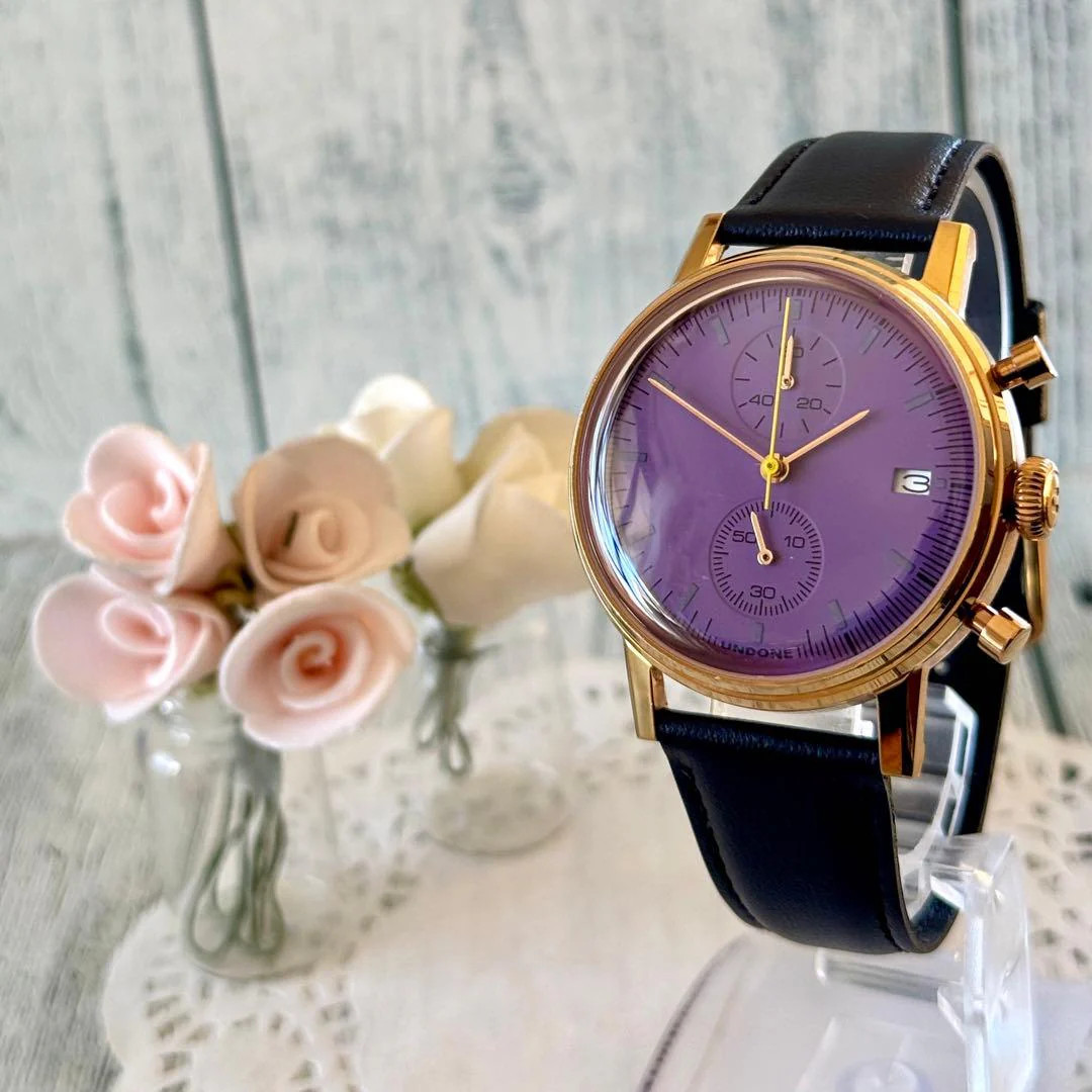 UNDONE Urban 316L SS Chrono Quartz Mens 40mm Purple Dial Gold Accents