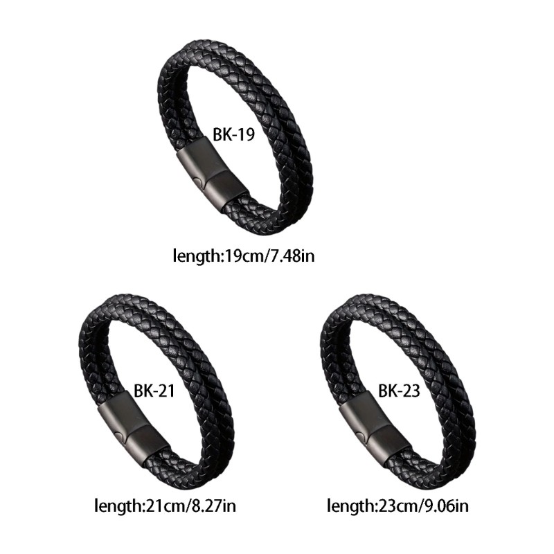Men Leather Bracelet Multilayer 2.5cm Wide Jewelry Piece 19/21/23cm Brown Black