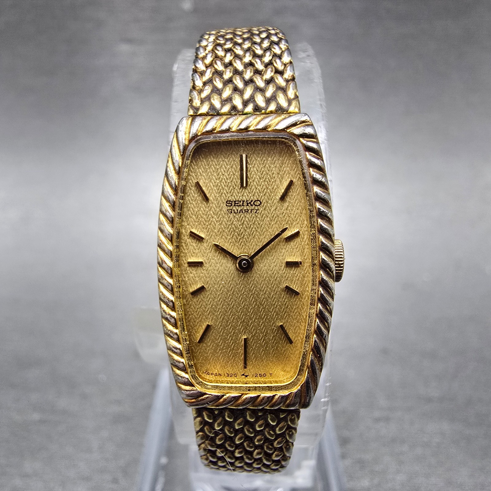 Seiko Tank Watch Women 14mm Champagne Dial Gold Tone 1320-5959 New Battery VTG H
