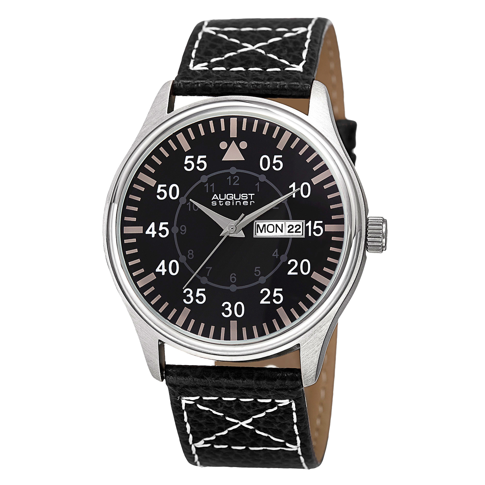 Men’s August Steiner AS8074SS Classic Quartz Movement Date Leather Strap Watch