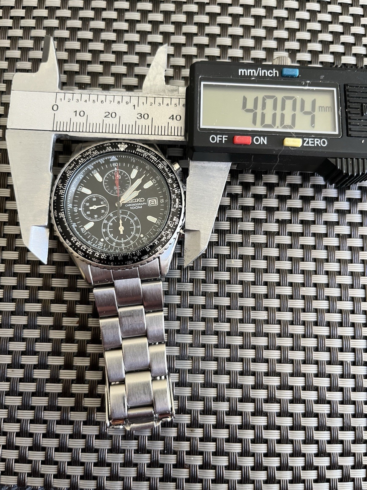 Seiko Flightmaster Chronograph Watch Men 40mm Black dial Steel Date New BatteryA
