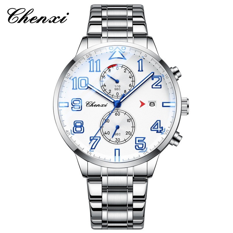 CHENXI Men’s Leather Calendar Multifunction Chronograph Luminous Quartz Watch