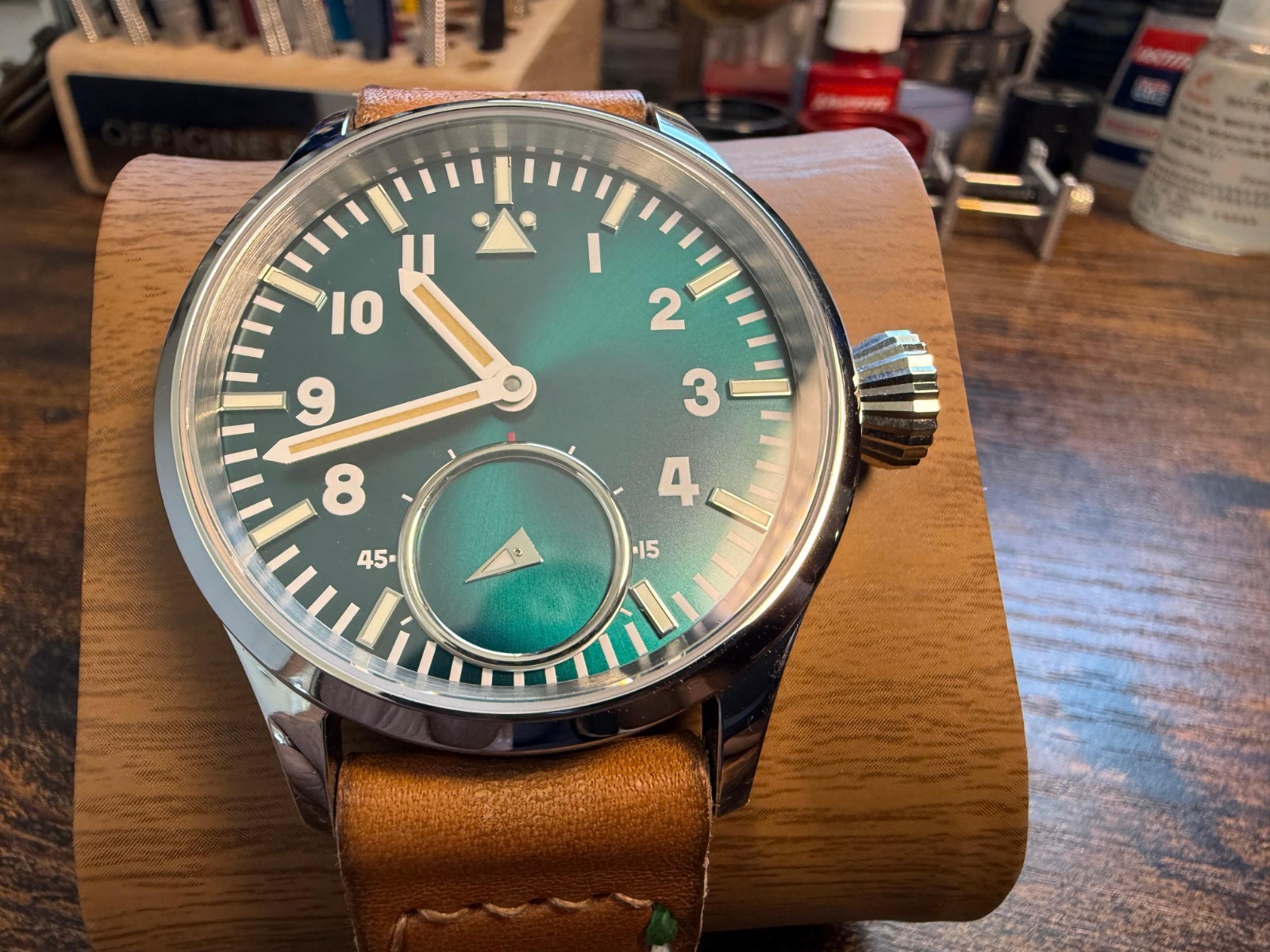 Qaiser Pathfinder green Watch Swiss made ETA 6498 movement handmade Strap