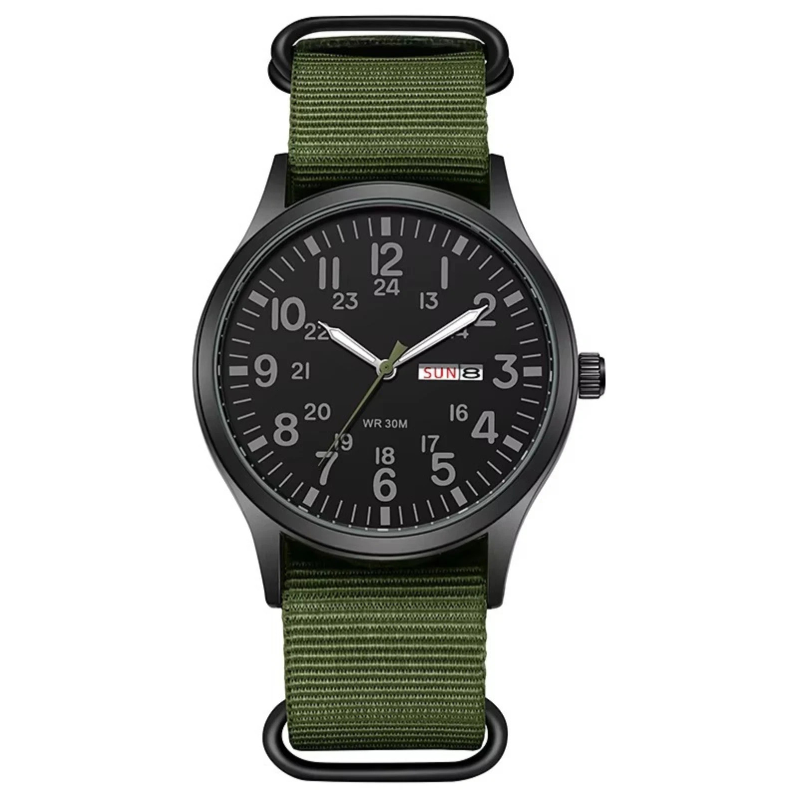 Durable Field Watch Easy Read Dial 24H Display Nylon Strap Quartz Movement