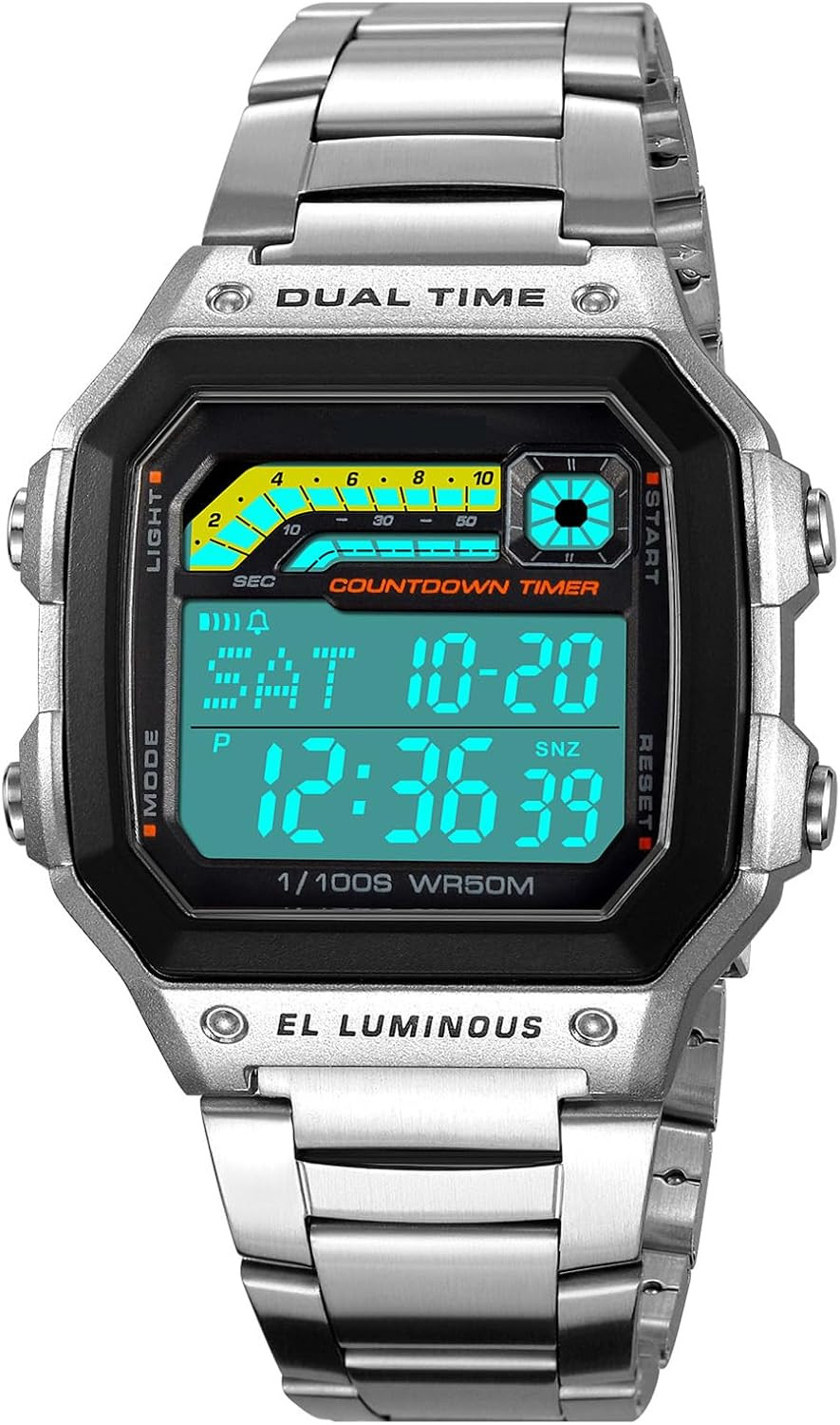 Men’S Digital Multi-Function Watches Dual Time Alarm Stopwatch Countdown Backlig