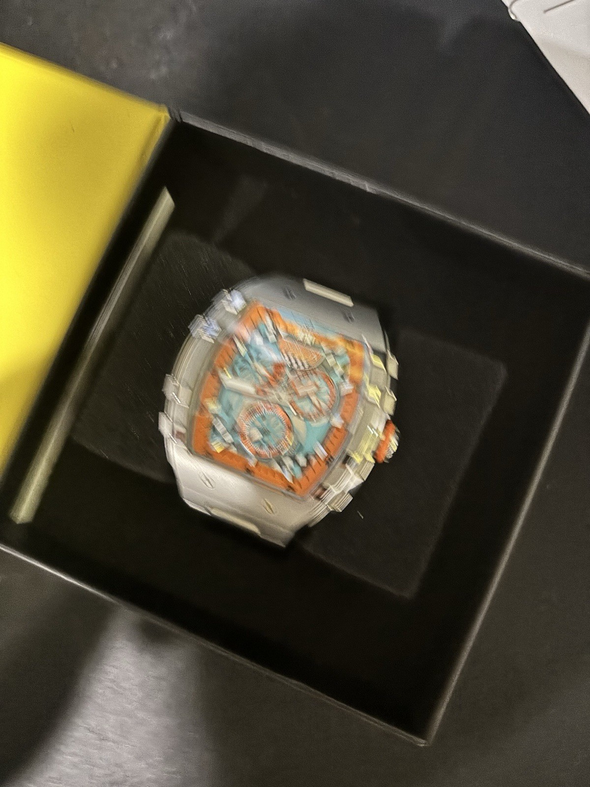 Invicta Men’s Square Chronograph Quartz SS Bracelet Watch Blue/Orange Dial Box