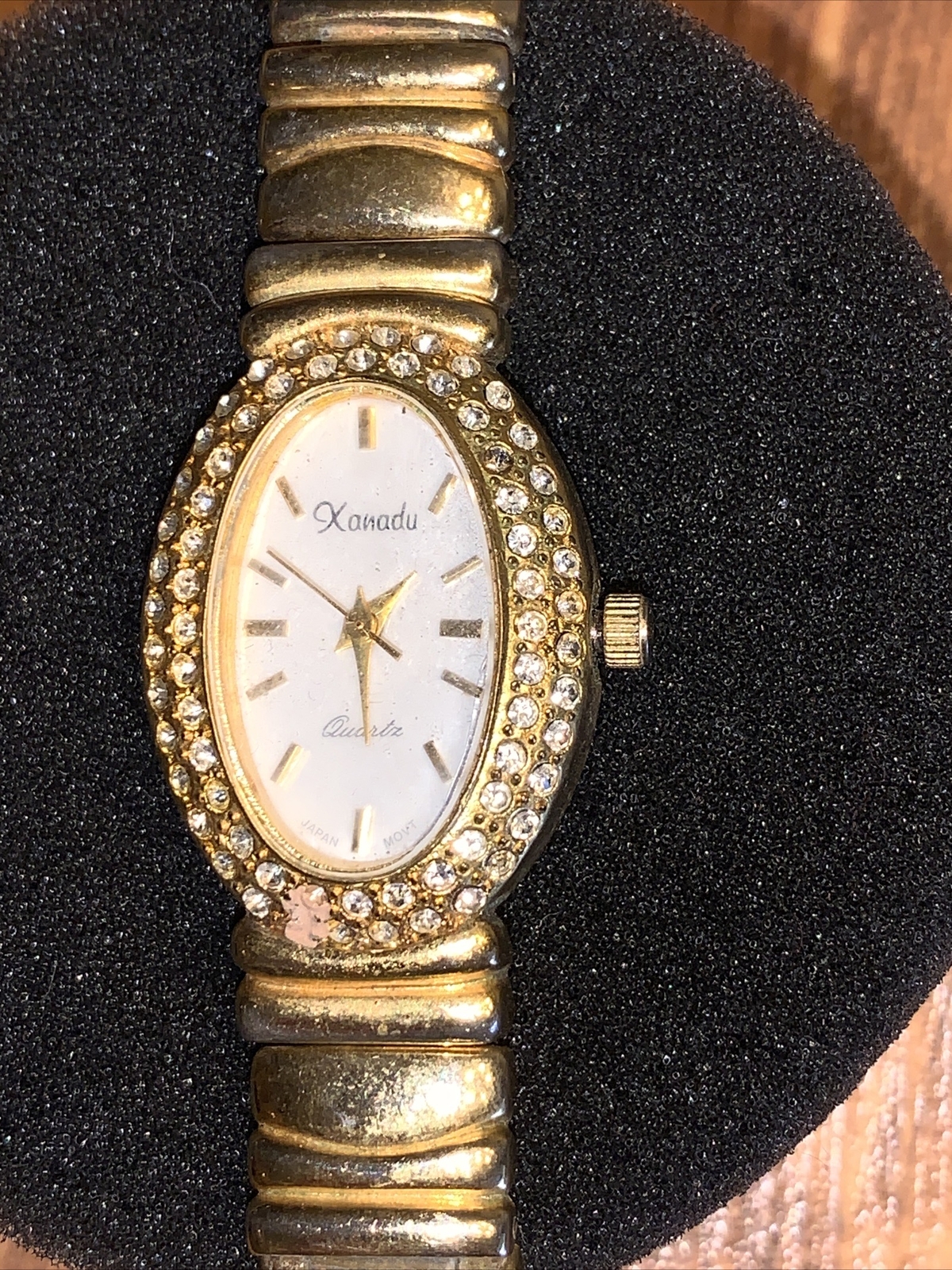 Xanadu Quartz Womens Watch Goldtone W Faux Diamonds Mineral Crystal Japan
