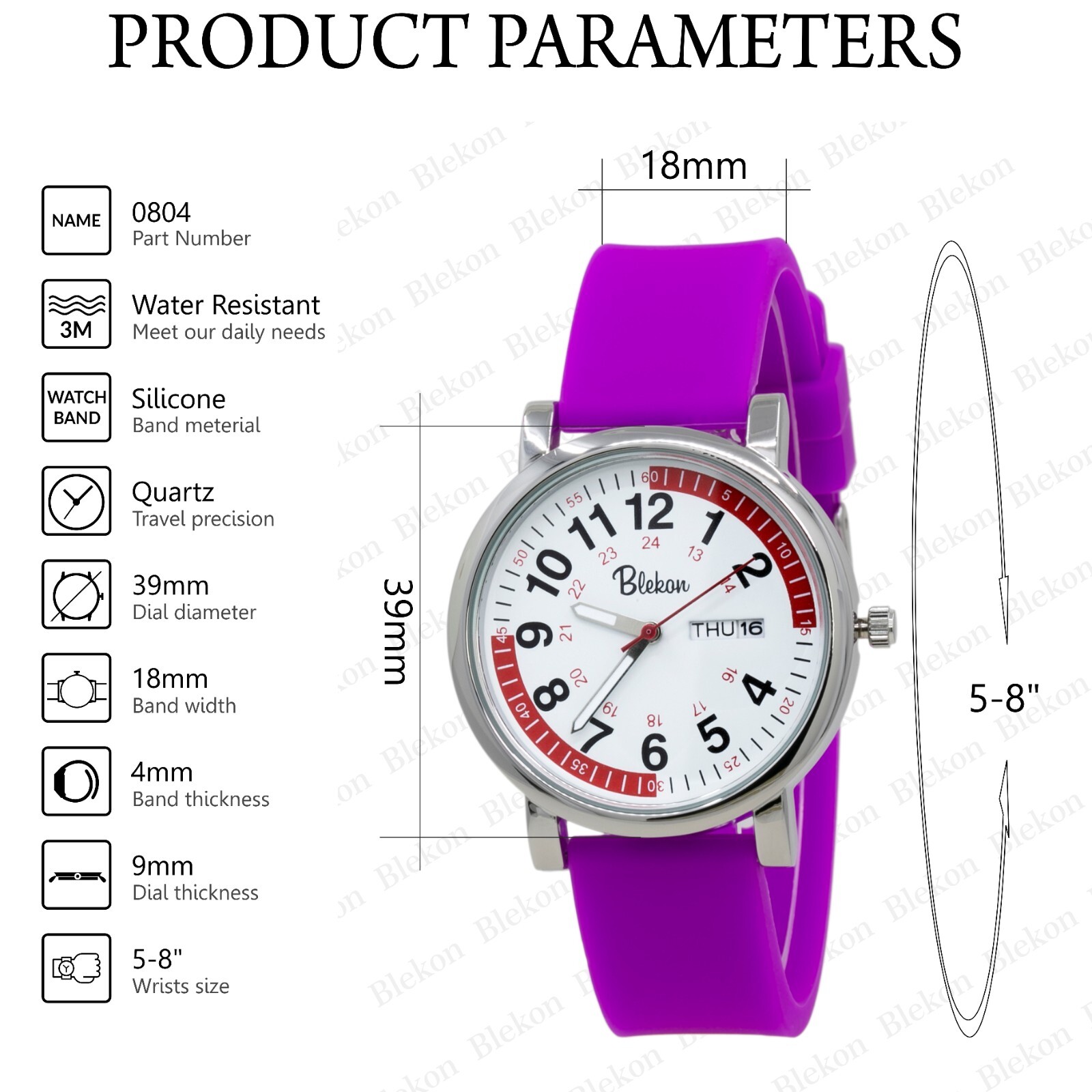 Blekon Original Nurse Watch – Red Fifteen Minute Pulsometer, Silicone Band Watch