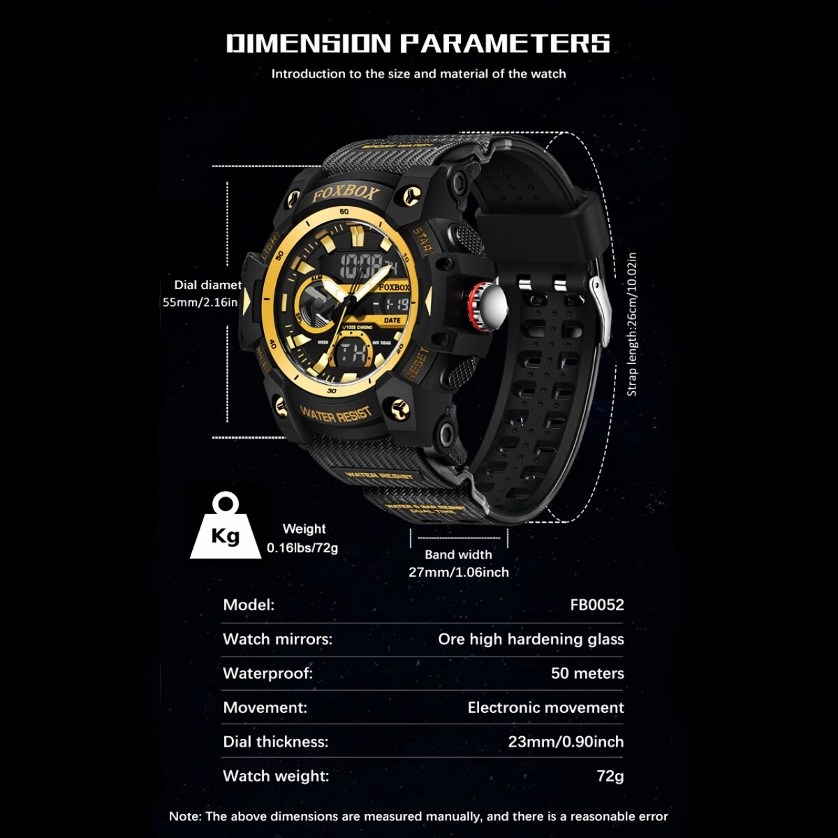 Men Big Dial Watch Quartz Digital Analog LED Waterproof Sport Diver Wristwatch
