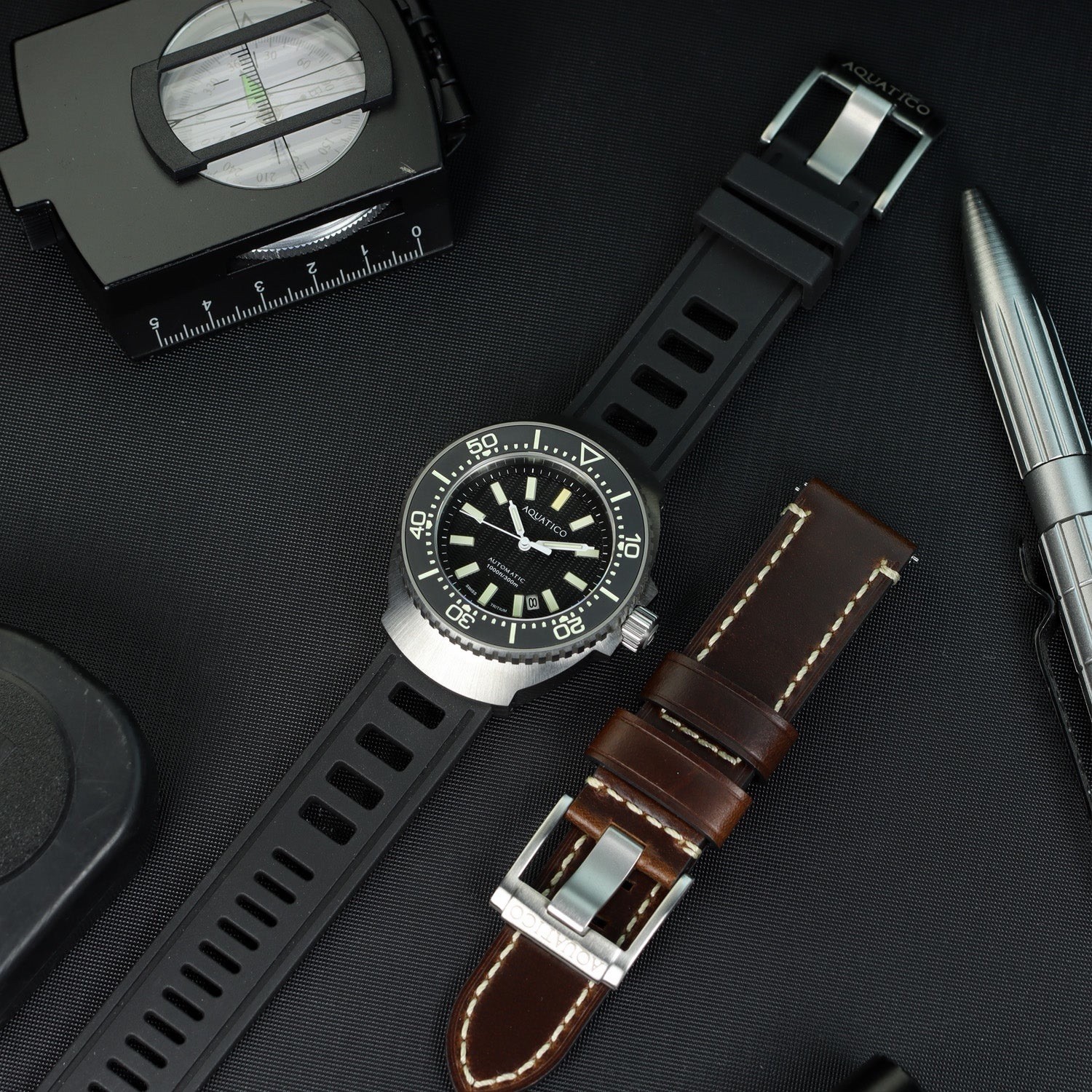 Aquatico Super Marine Tritium Black Dial Watch – Titanium Case – Miyota 9015