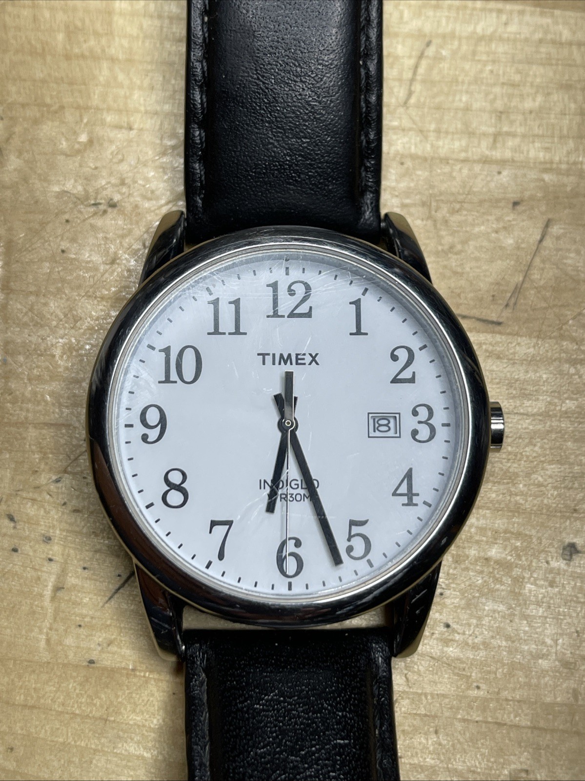 Timex CR 2016 Cell Indiglo Analog Quartz WR 30 Meters Leather Band Working