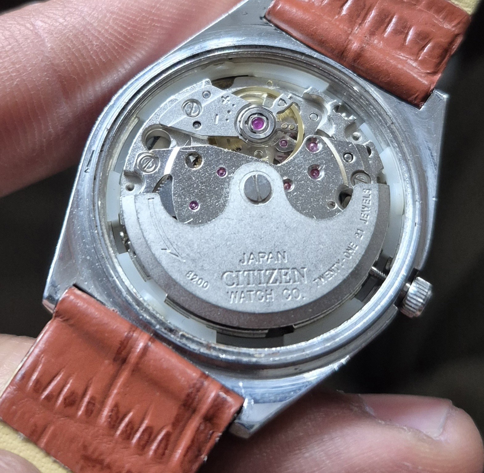 1970s Citizen Eagle 7 Automatic 21J Day/Date TextureSilverDial G Brown Leather