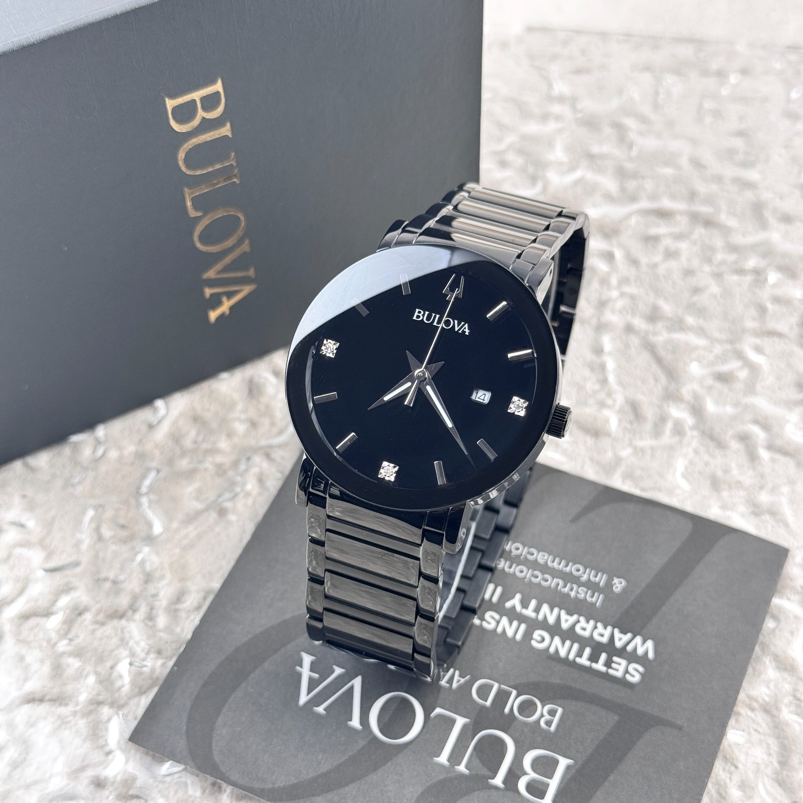 Bulova Men’s Modern Futuro Diamond Black Stainless Steel Quartz Watch 98D144