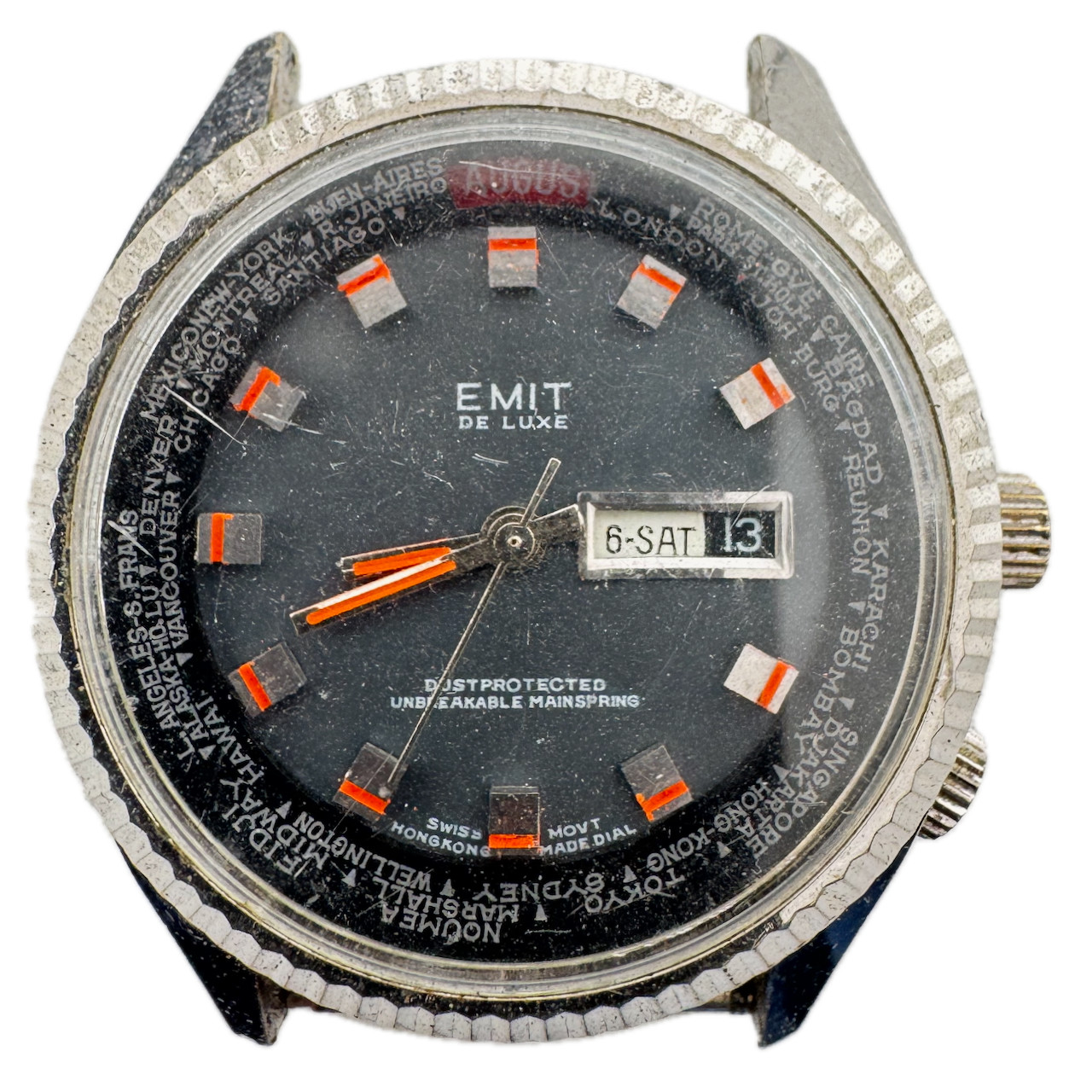 Vintage Emit De Luxe Day Date World Time Men’s Mechanical Wristwatch 1217-21