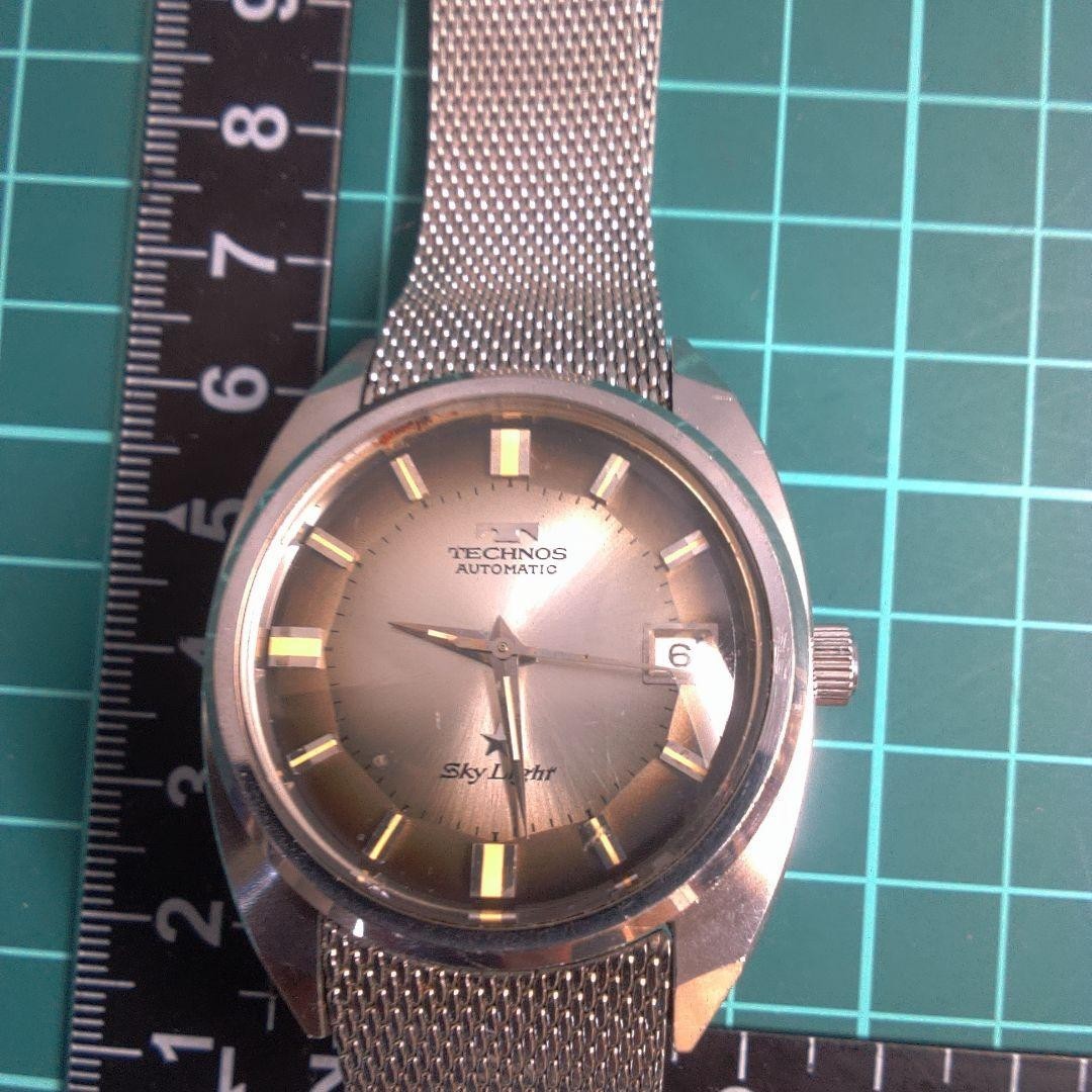 TECHNOS Sky Light Watch Auto Wind Brown Dial Mesh Band Vintage Japan-