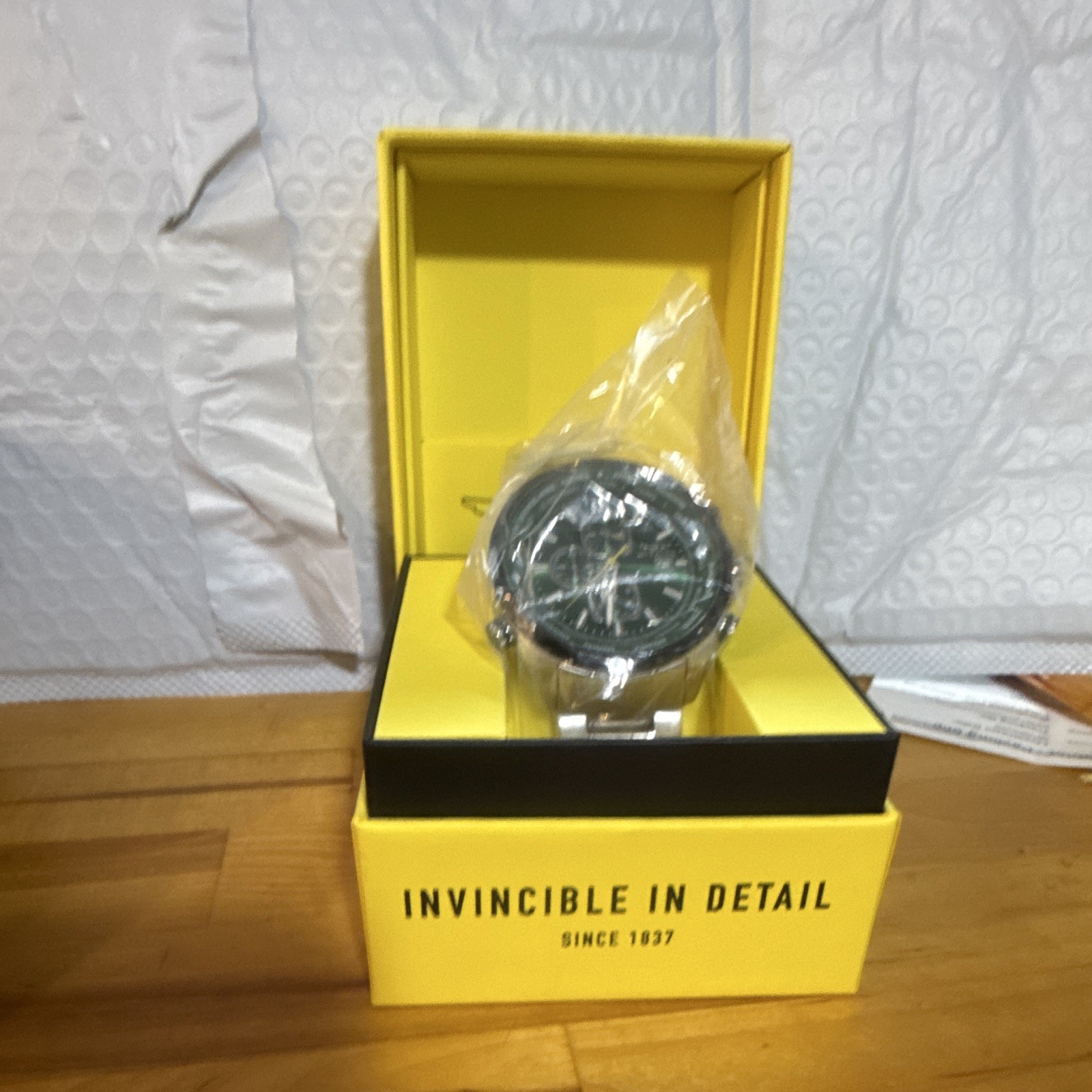 Invicta Aviator Men’s Quartz Chronograph Date 50mm Black Dial SS Bracelet Box