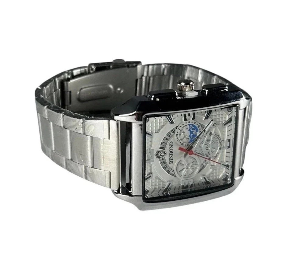BINDBOND Mens Luxury Watch Original A4303 Square Stainless Steel Watch