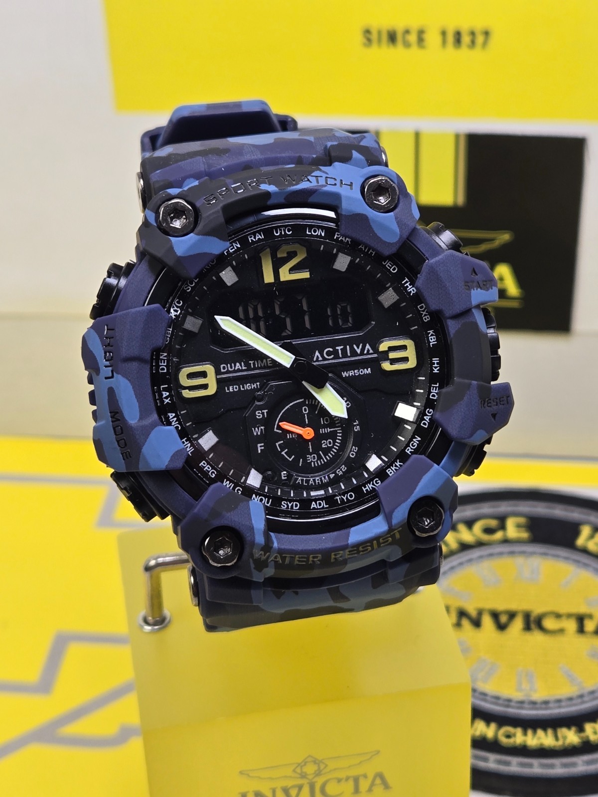 Activa X Invicta BlackOps Multifunction Digital Men’s Watch 56mm Camo Blue NEW