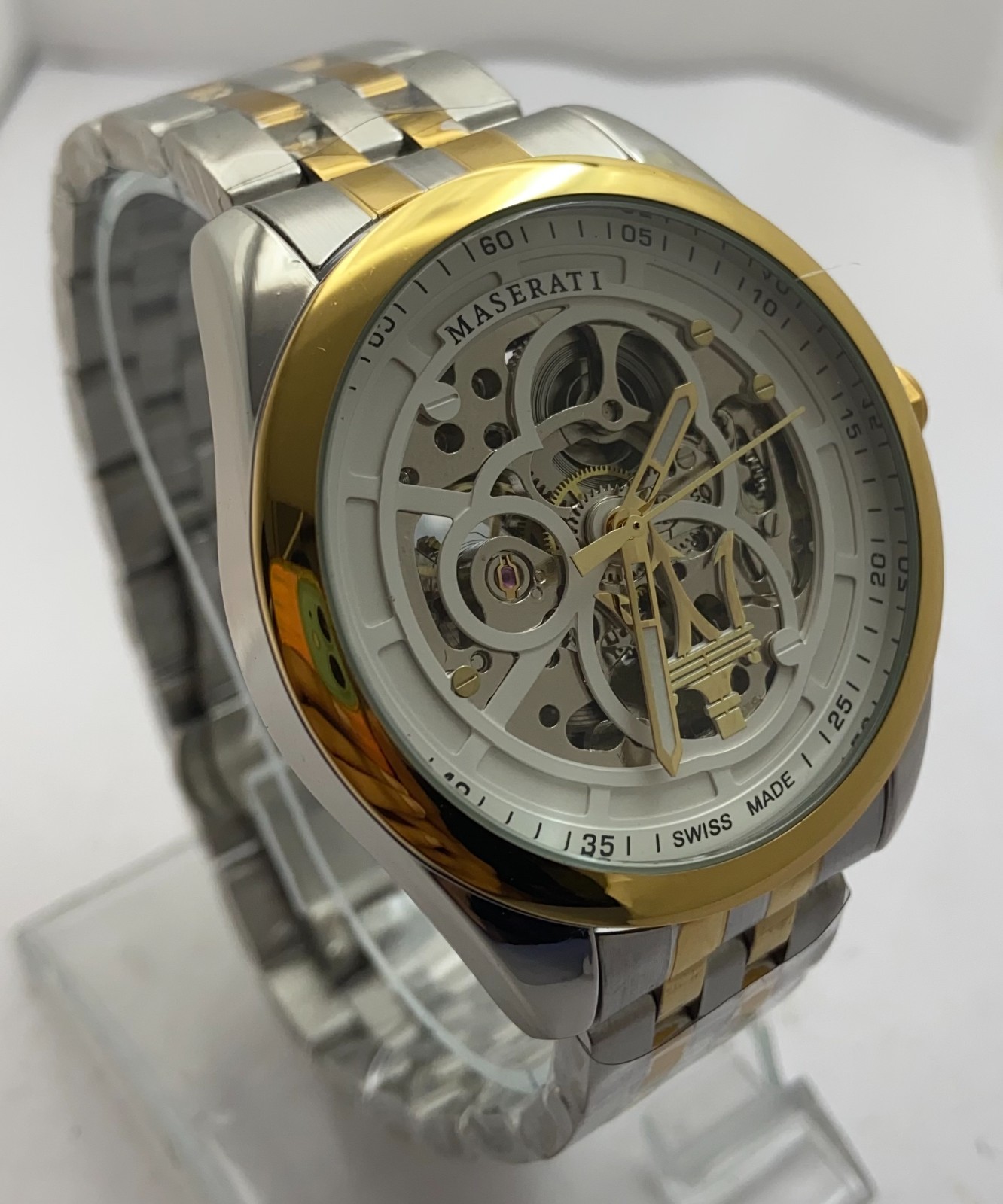 Refurbished Luxury Two-Tone Maserati Skeleton Dial Automatic Men’s Wristwatch