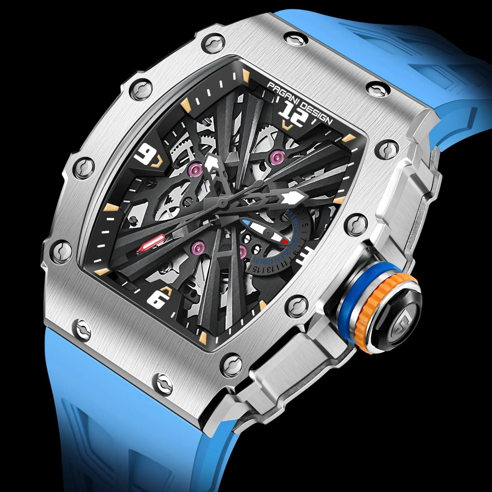 New PAGANI DESIGN Men’s Quartz Watches VH65 Movt Skeleton Dial 100M Waterproof