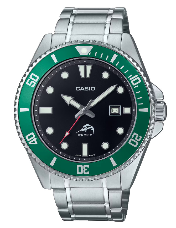 Casio Core Stainless Steel Black Dial Green Bezel Men’s Watch MDV106DD-1A3V