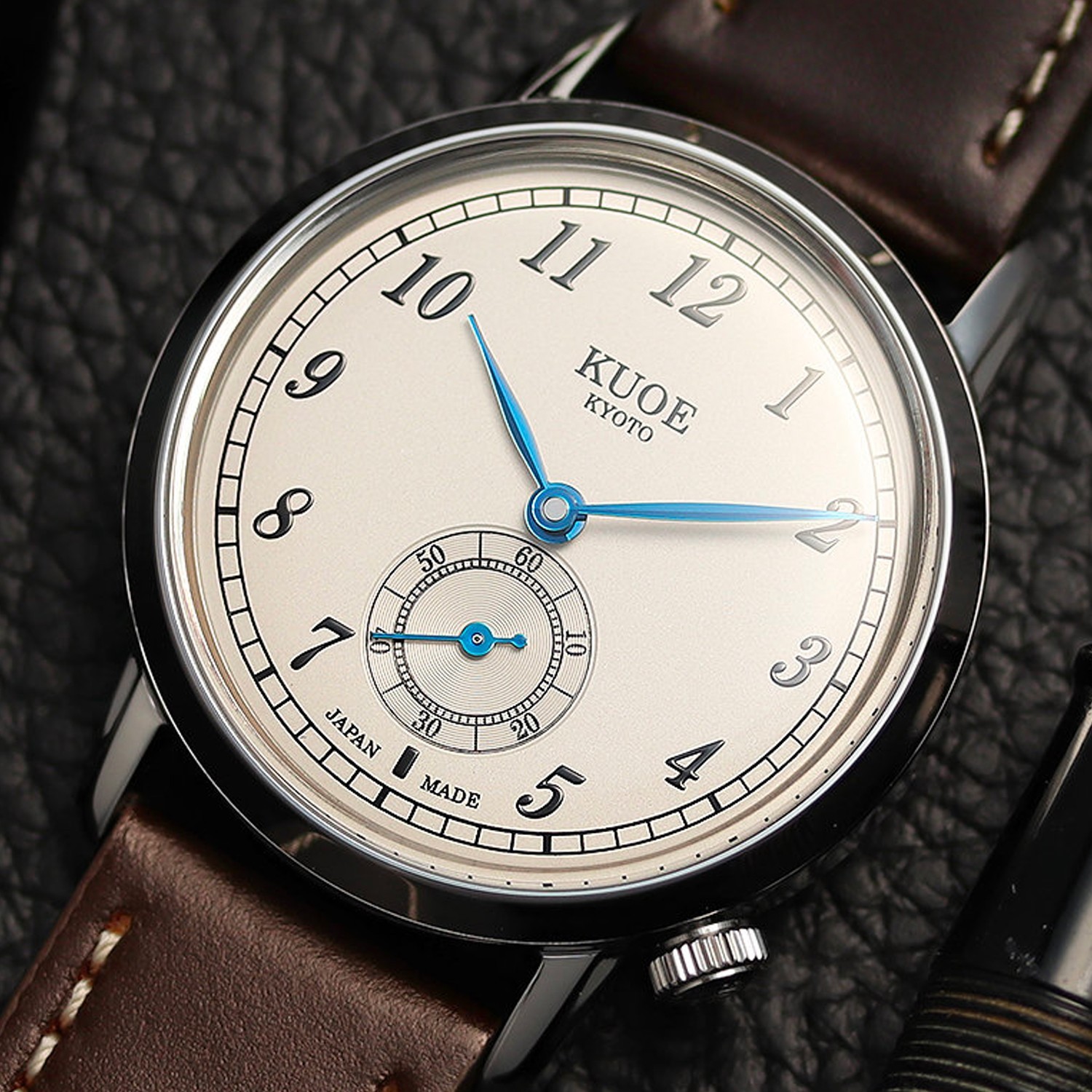 KUOE KYOTO OLD SMITH 90-007 Small Seconds Automatic Blue Hands Brown Cordovan