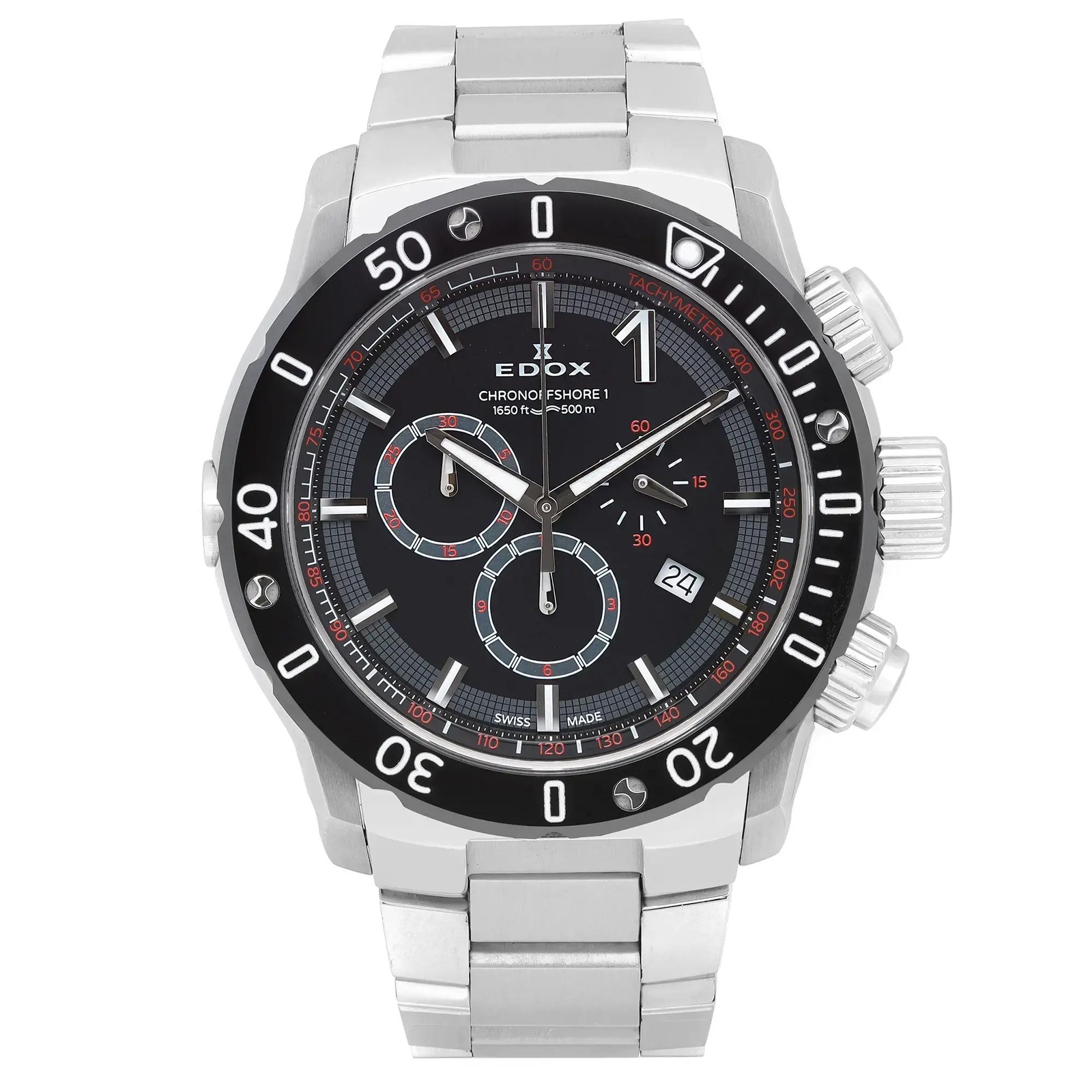 Edox Chronoffshore-1 Chronograph Steel Black Dial Quartz Men Watch 10221 3M NIN